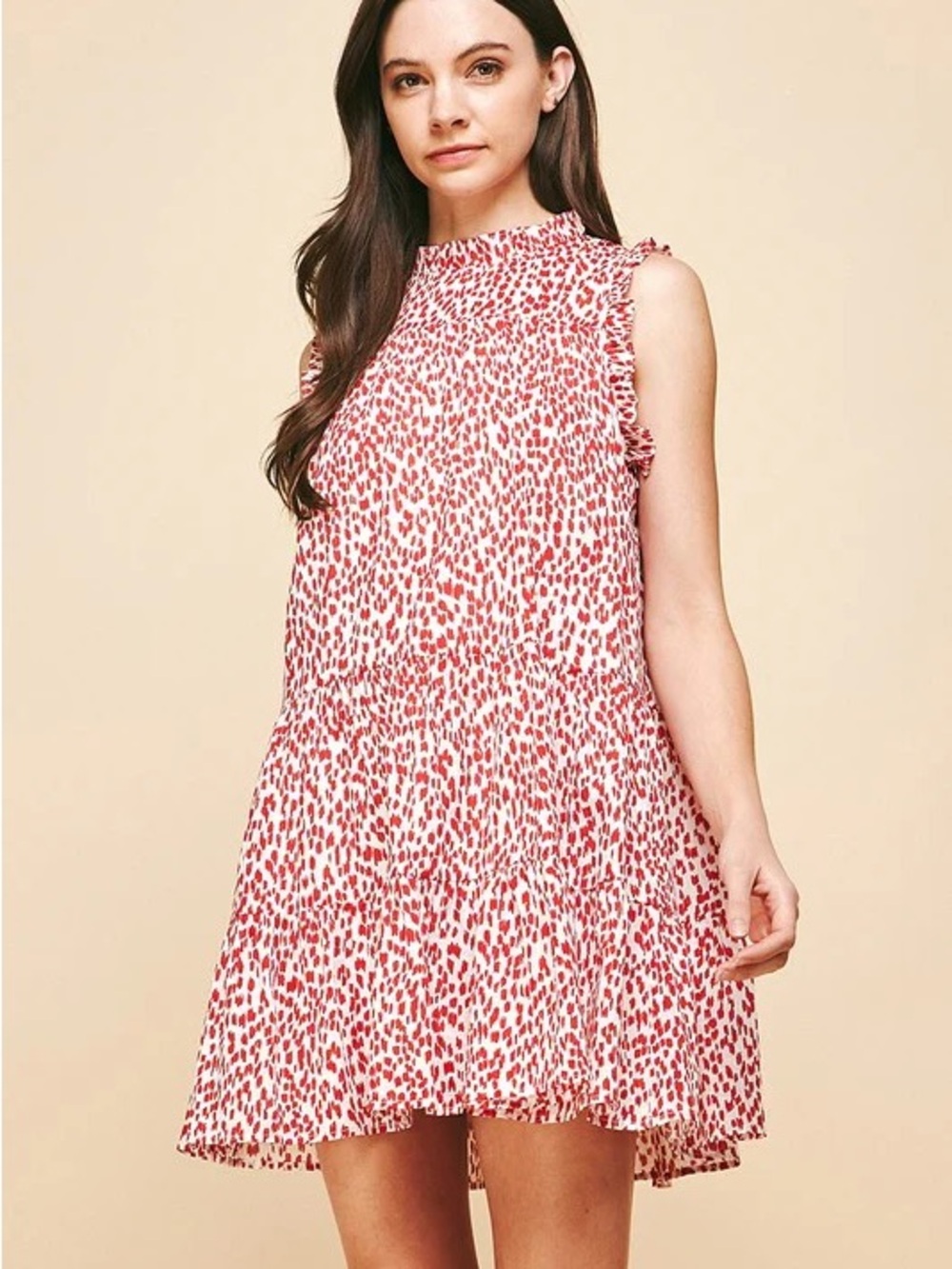 Pinch Red and White Leopard-Print Ruffle Mini Dress
